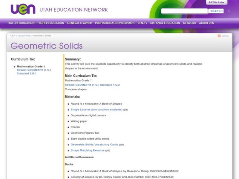 Geometric Solids Lesson Plan