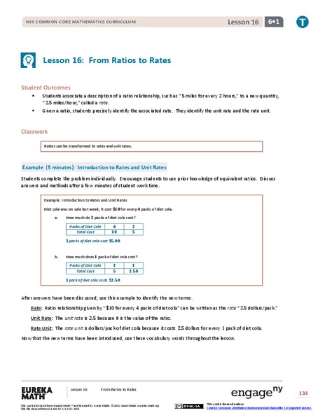 From Ratios to Rates Lesson Plan