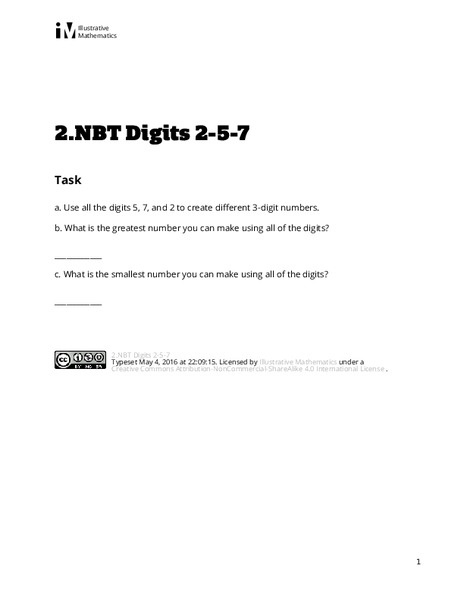 Digits 2-5-7 Assessment