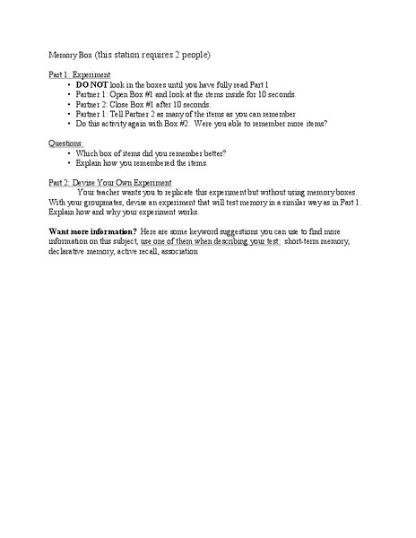 Memory Box Lesson Plan