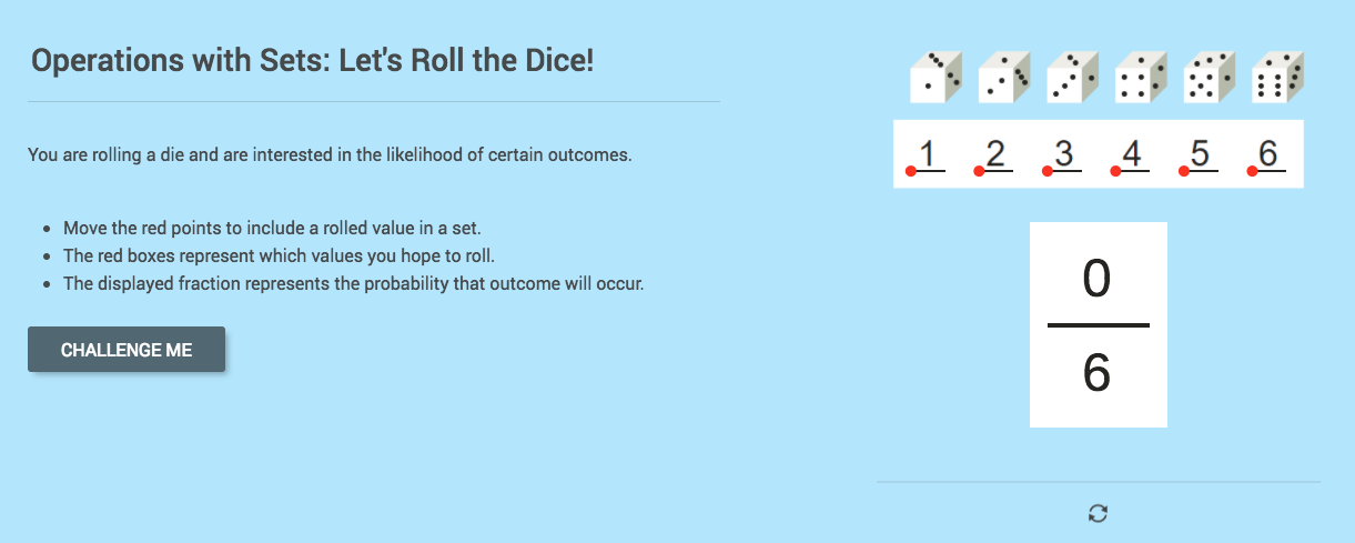 Operations with Sets: Let's Roll the Dice! Interactive