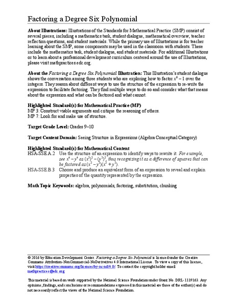 Factoring a Degree Six Polynomial Activity
