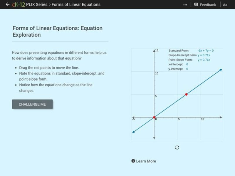 Forms of Linear Equations: Equation Exploration Interactive