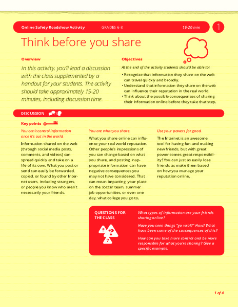 Online Safety Roadshow Activity Activity