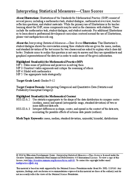 Interpreting Statistical Measures—Class Scores Activity