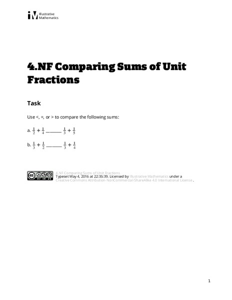 Comparing Sums of Unit Fractions Assessment