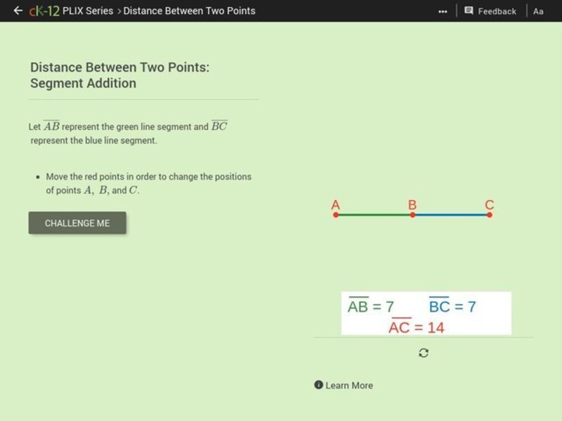 Distance Between Two Points: Segment Addition Interactive