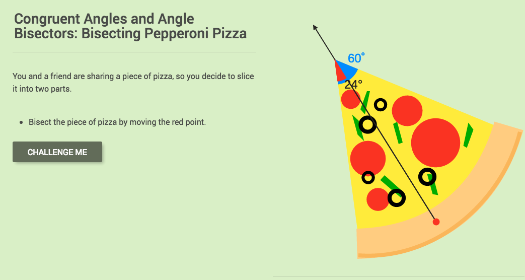 Congruent Angles and Angle Bisectors: Bisecting Pepperoni Pizza Interactive