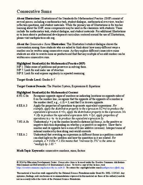 Consecutive Sums Activity