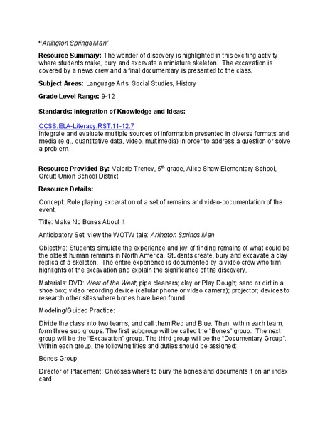 Arlington Springs Man: Lesson Plan 3 Lesson Plan