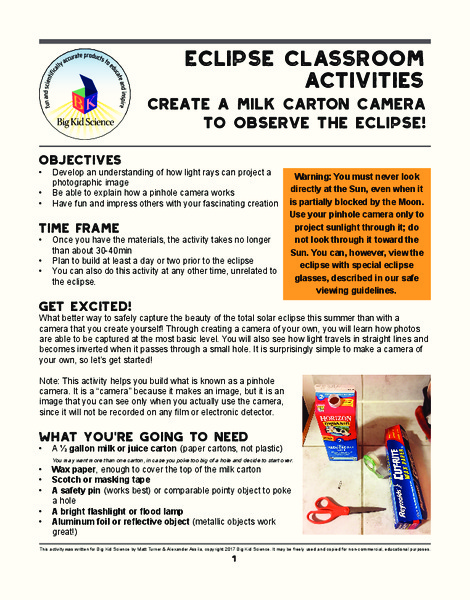 Create a Milk Carton Camera to Observe the Eclipse! Activity