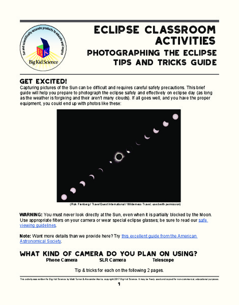 Photographing the Eclipse Tips and Tricks Guide Activity
