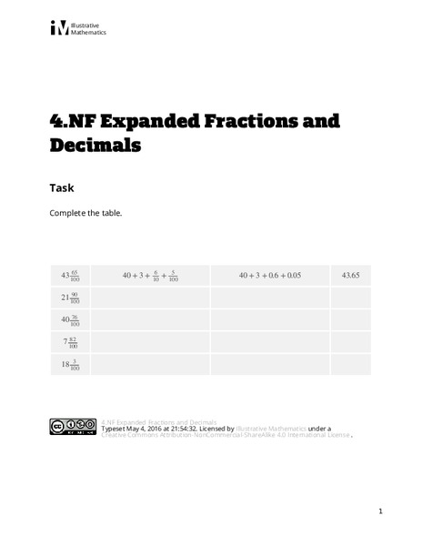 Expanded Fractions and Decimals Assessment