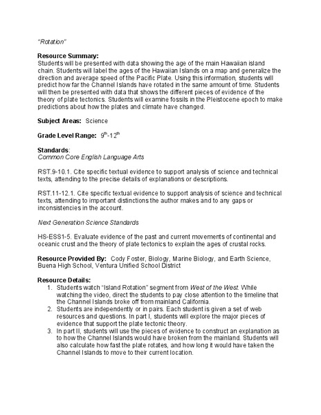 Island Rotation: Lesson Plan 3 Lesson Plan