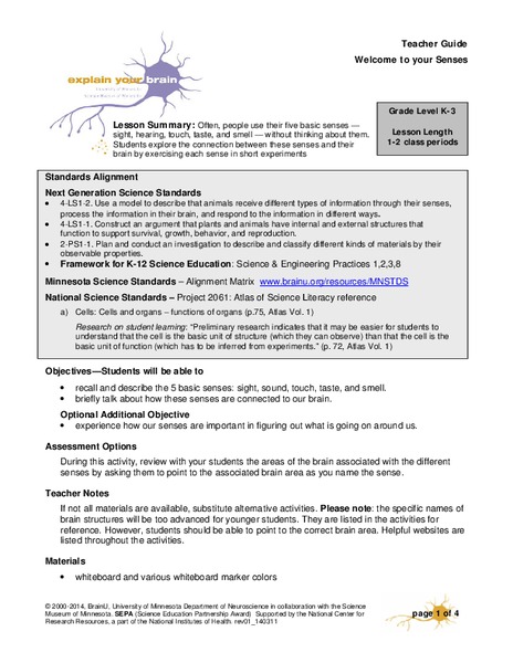 Welcome To Your Senses Lesson Plan