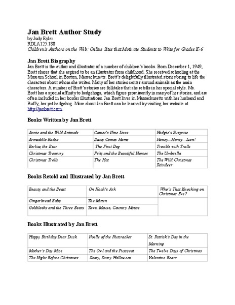 Jan Brett Author Study Unit Plan