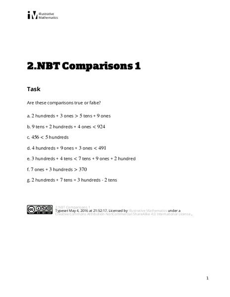 Comparisons 1 Assessment