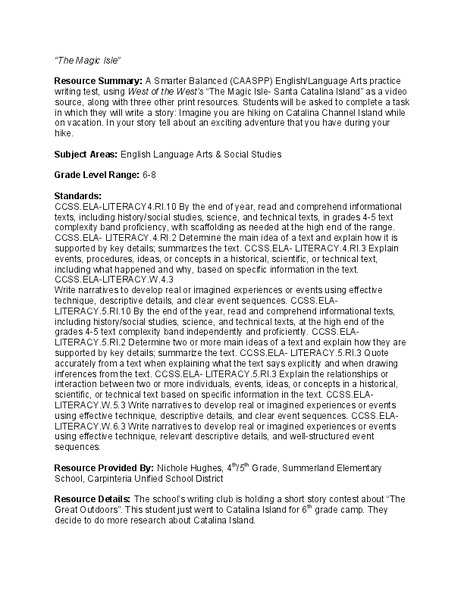 Magic Isle: Lesson Plan 3 Lesson Plan