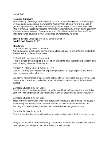 Magic Isle: Lesson Plan 4 Lesson Plan