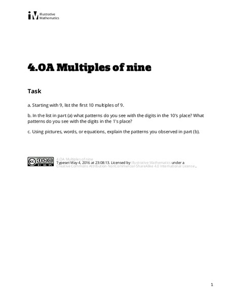Multiples of Nine Assessment