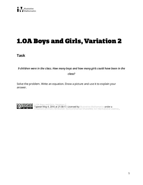 Boys and Girls, Variation 2 Assessment