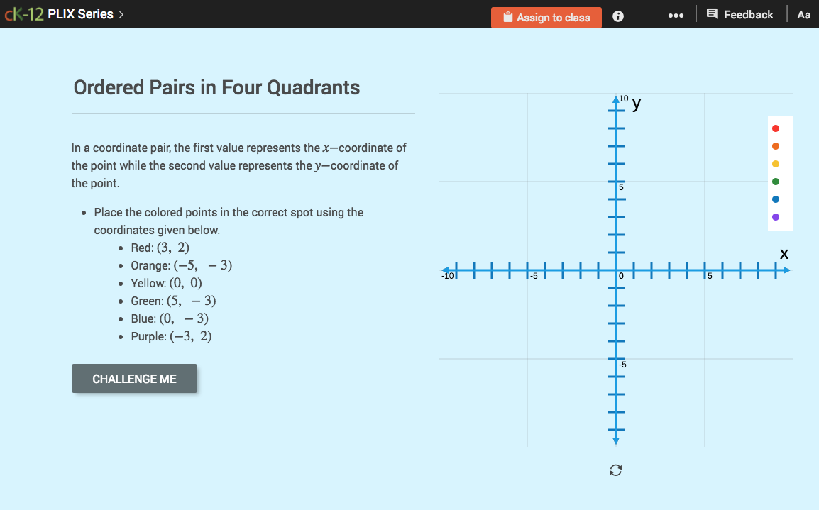 Ordered Pairs in Four Quadrants Interactive