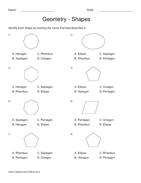 Geometry - Shapes Worksheet