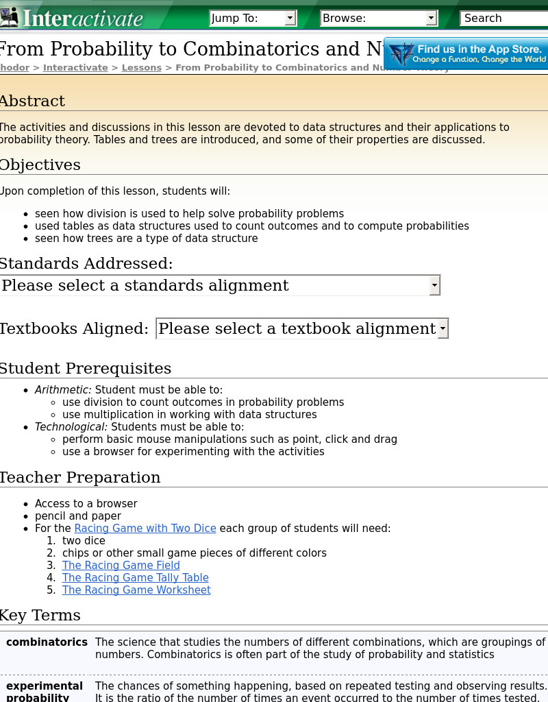 From Probability to Combinatorics and Number Theory Lesson Plan