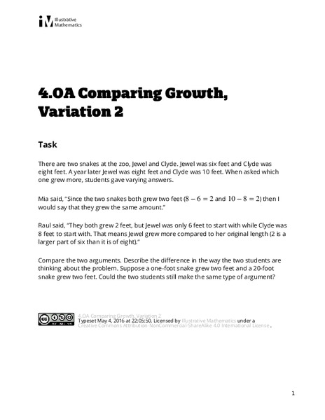 Comparing Growth, Variation 2 Assessment