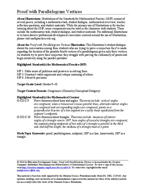 Proof with Parallelogram Vertices Activity