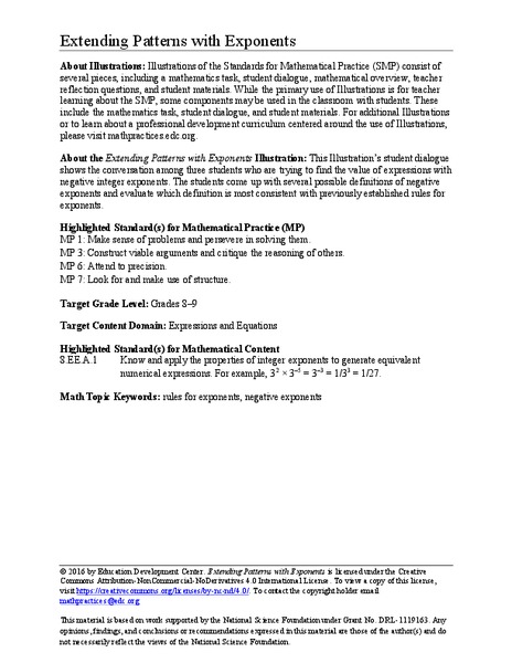 Extending Patterns with Exponents Activity