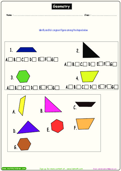Geometry - Congruent Figures Worksheet