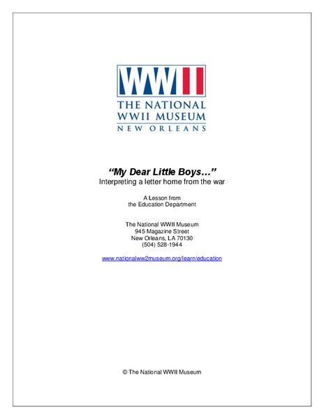“My Dear Little Boys…” Interpreting a letter home from the war Lesson Plan