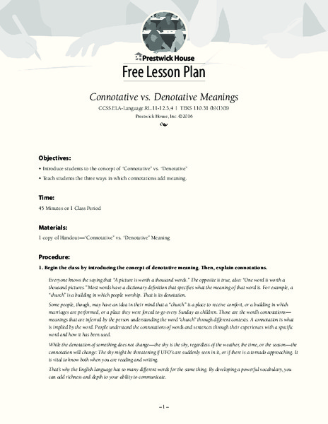 Connotative vs. Denotative Meanings Lesson Plan