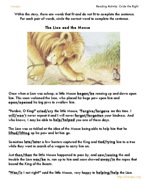 Reading Activity: Circle the Right Handout