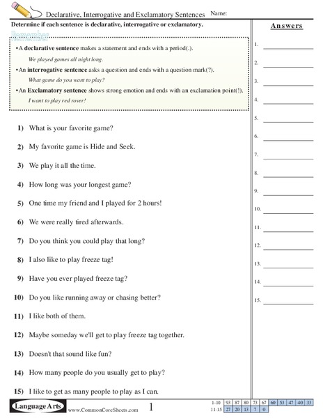 Declarative, Interrogative and Exclamatory Sentences Worksheet
