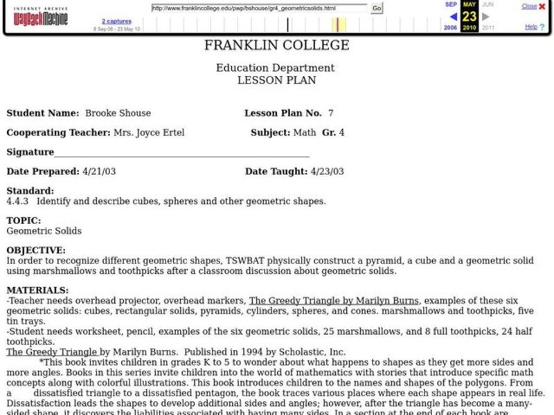 Geometry and Shapes Lesson Plan