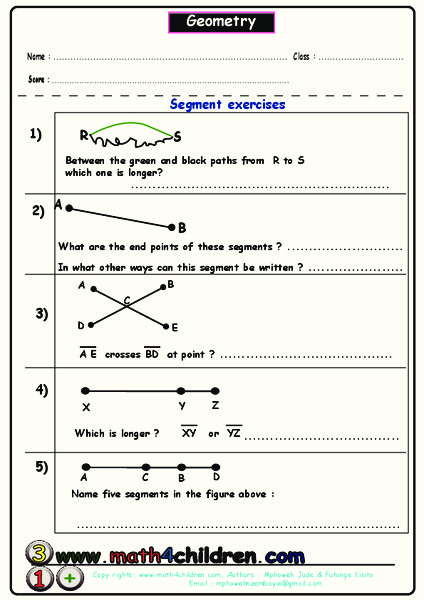 Geometry - Segment Exercises Worksheet