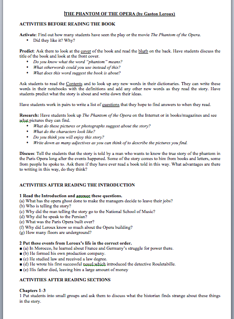 The Phantom of the Opera Lesson Plan