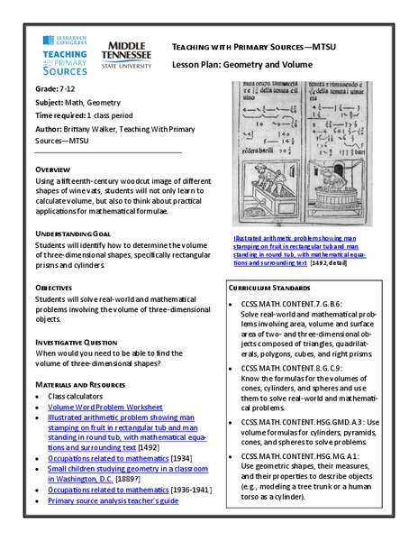 Geometry and Volume Lesson Plan