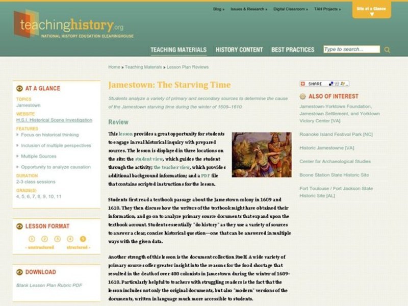 Jamestown: The Starving Time Lesson Plan