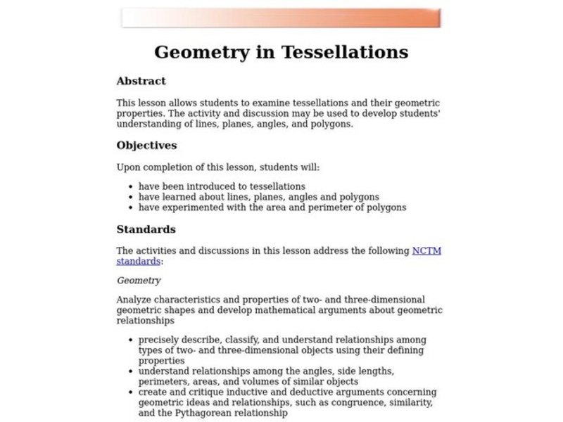 Geometry in Tessellations Lesson Plan