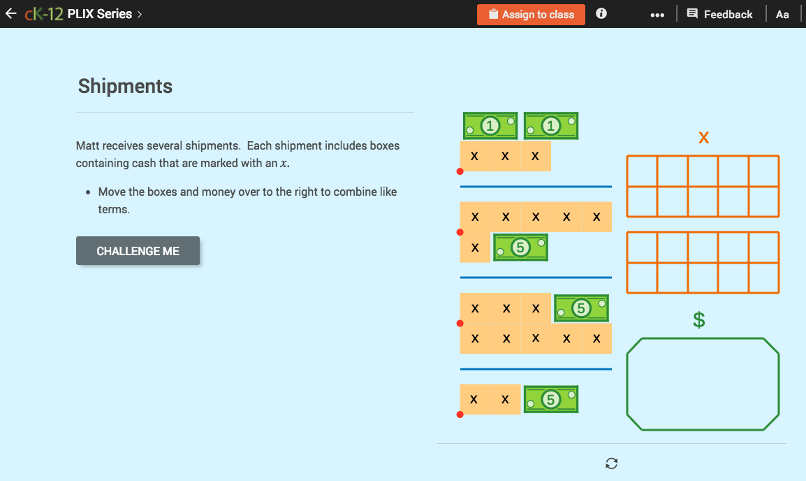 Multi-Step Equations with Like Terms: Shipments Interactive