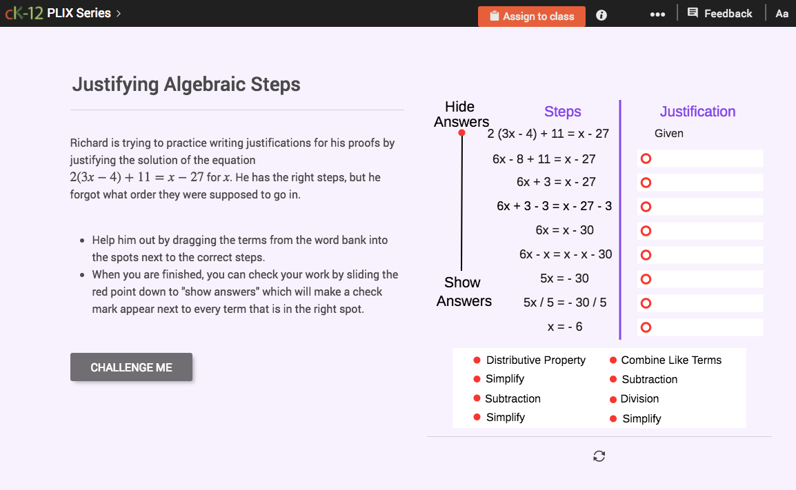 Properties of Equality and Congruence: Justifying Algebraic Steps Interactive
