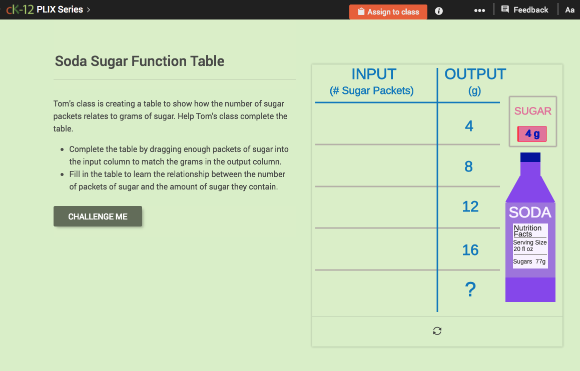 Function Rules for Input-Output Tables: Soda Sugar Function Table Interactive