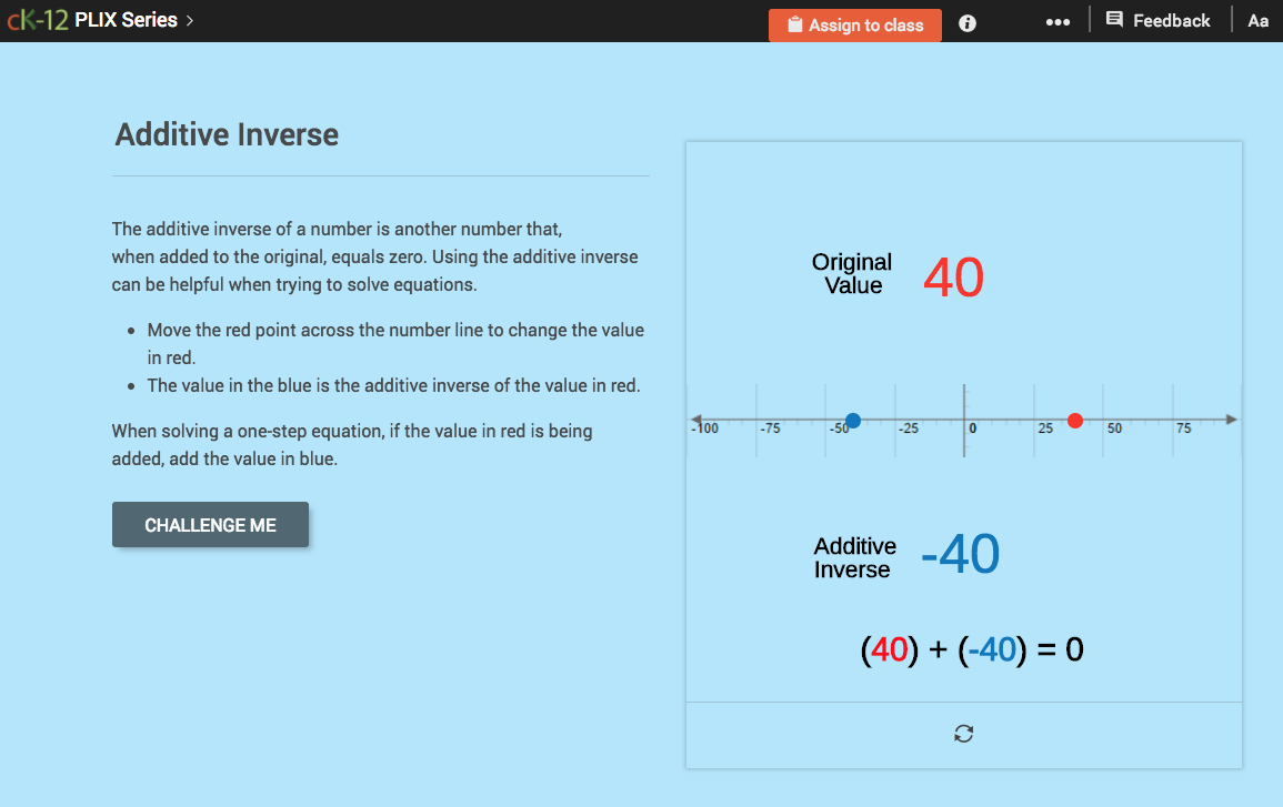 One-Step Equations and Inverse Operations: Additive Inverse Interactive