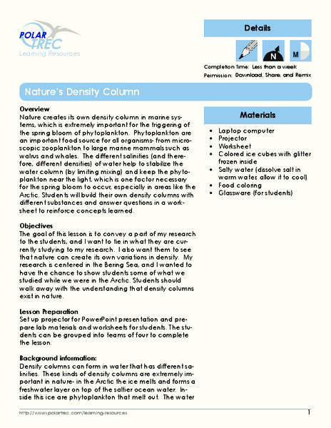 Nature's Density Column Lesson Plan