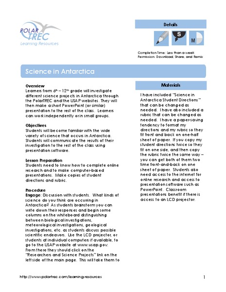 Science in Antarctica Lesson Plan