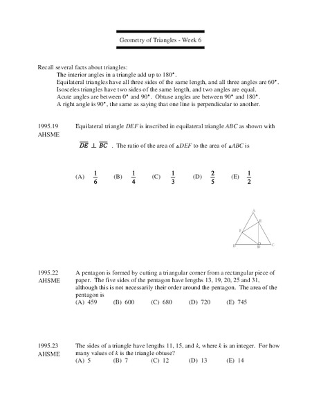 Geometry of Triangles - Week 6 Lesson Plan
