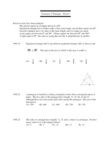 Geometry of Triangles - Week 6 Lesson Plan
